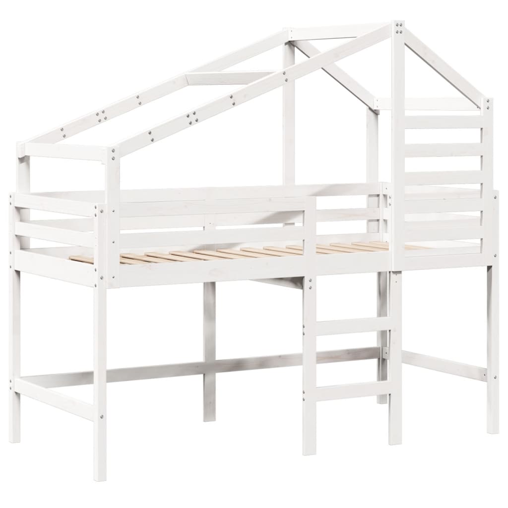 Lit superposé avec échelle et toit sans matelas blanc 90x190 cm