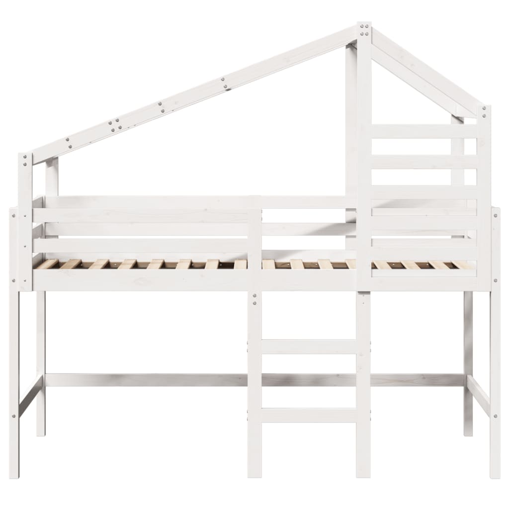 Lit superposé avec échelle et toit sans matelas blanc 90x190 cm