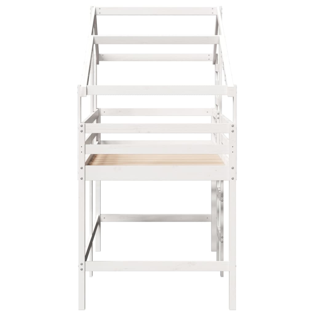 Lit superposé avec échelle et toit sans matelas blanc 90x190 cm