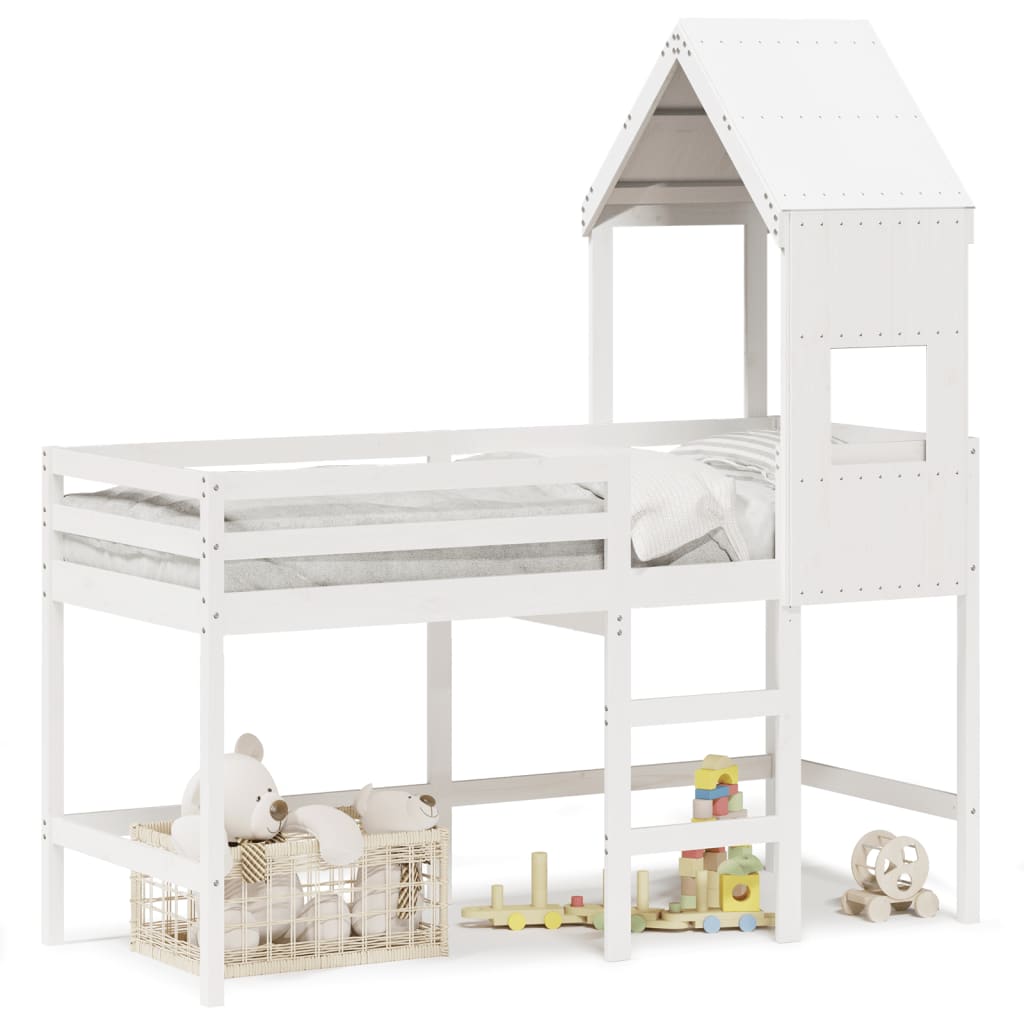 Lit superposé avec échelle et toit sans matelas blanc 90x190 cm