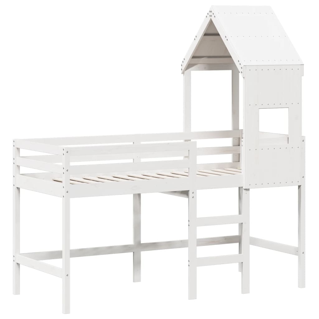 Lit superposé avec échelle et toit sans matelas blanc 90x190 cm