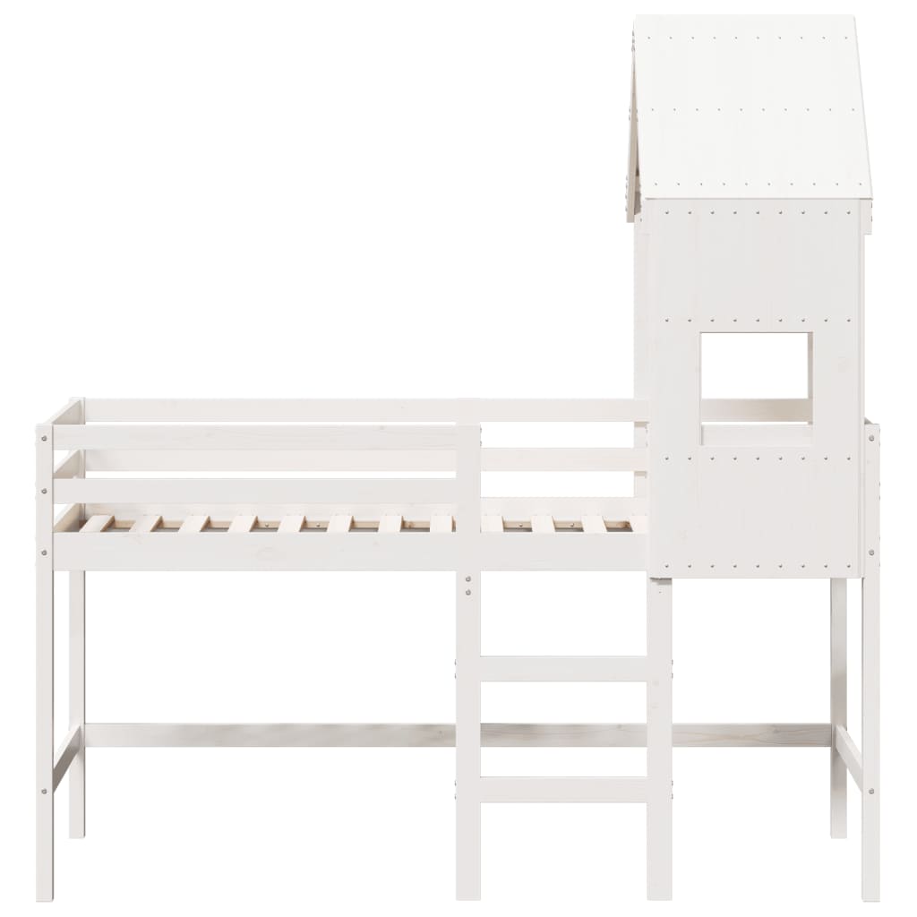 Lit superposé avec échelle et toit sans matelas blanc 90x190 cm