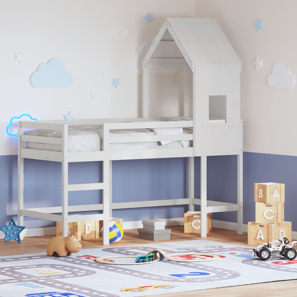 Lit superposé avec échelle et toit sans matelas blanc 90x200 cm