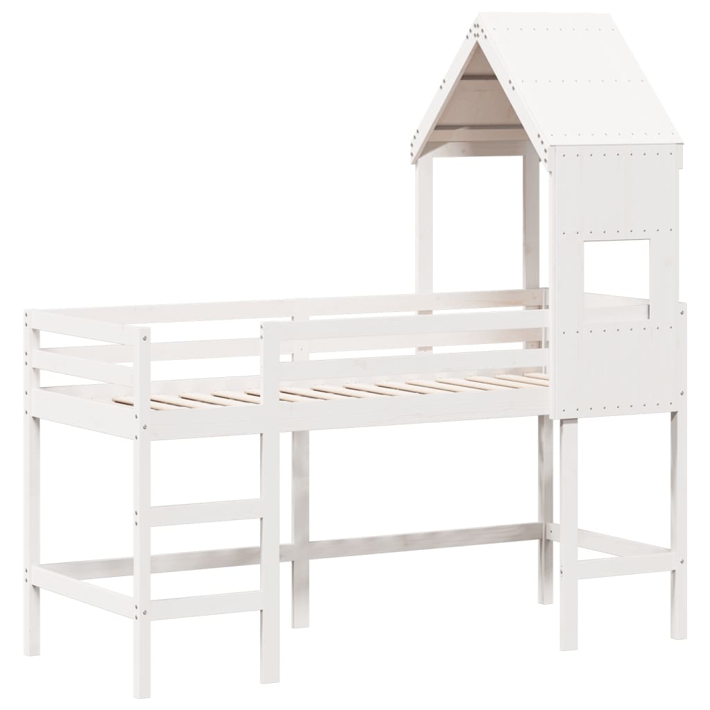 Lit superposé avec échelle et toit sans matelas blanc 90x190 cm
