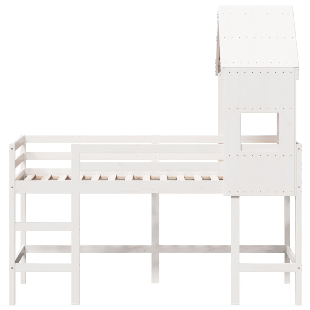 Lit superposé avec échelle et toit sans matelas blanc 90x190 cm