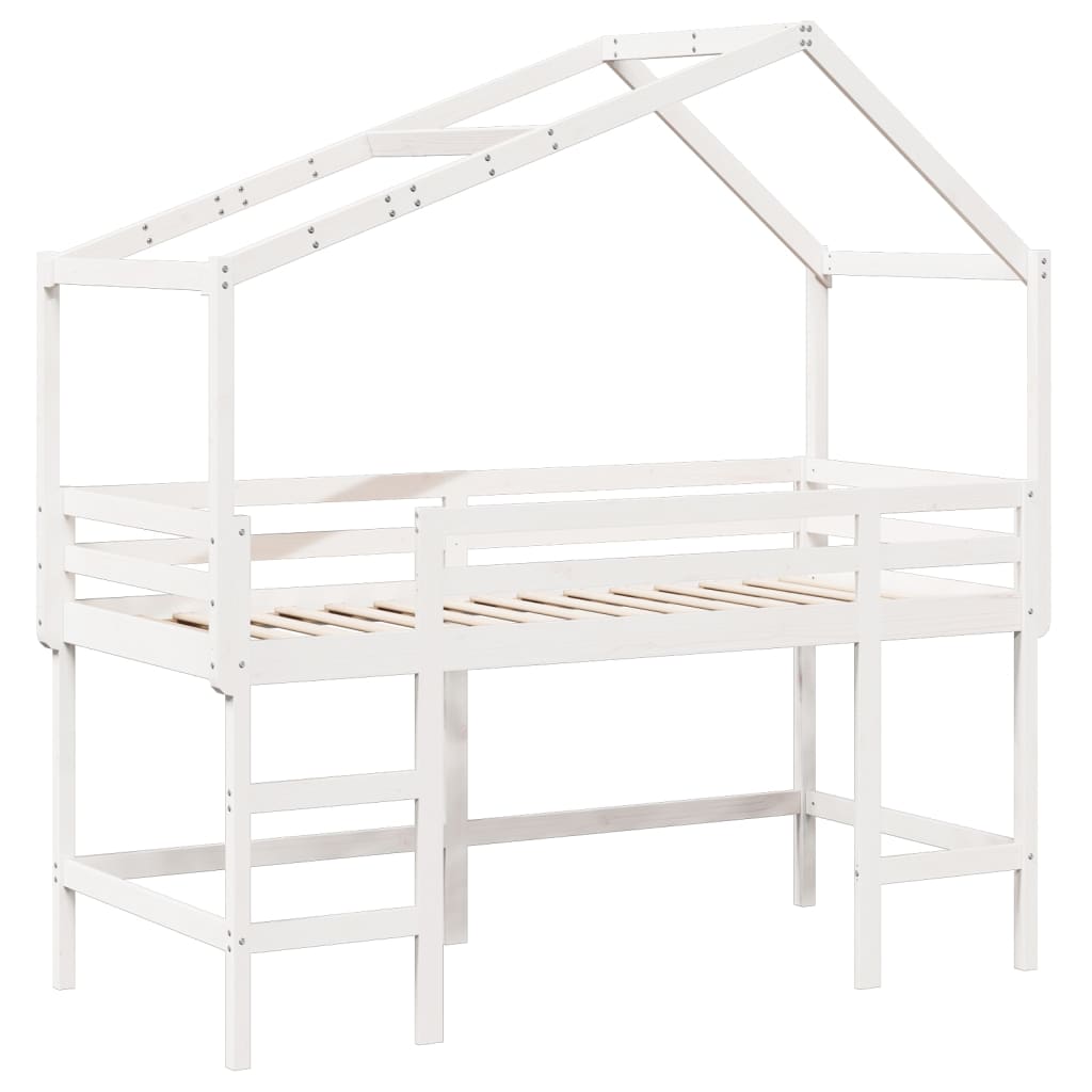 Lit superposé avec échelle et toit sans matelas blanc 90x200 cm