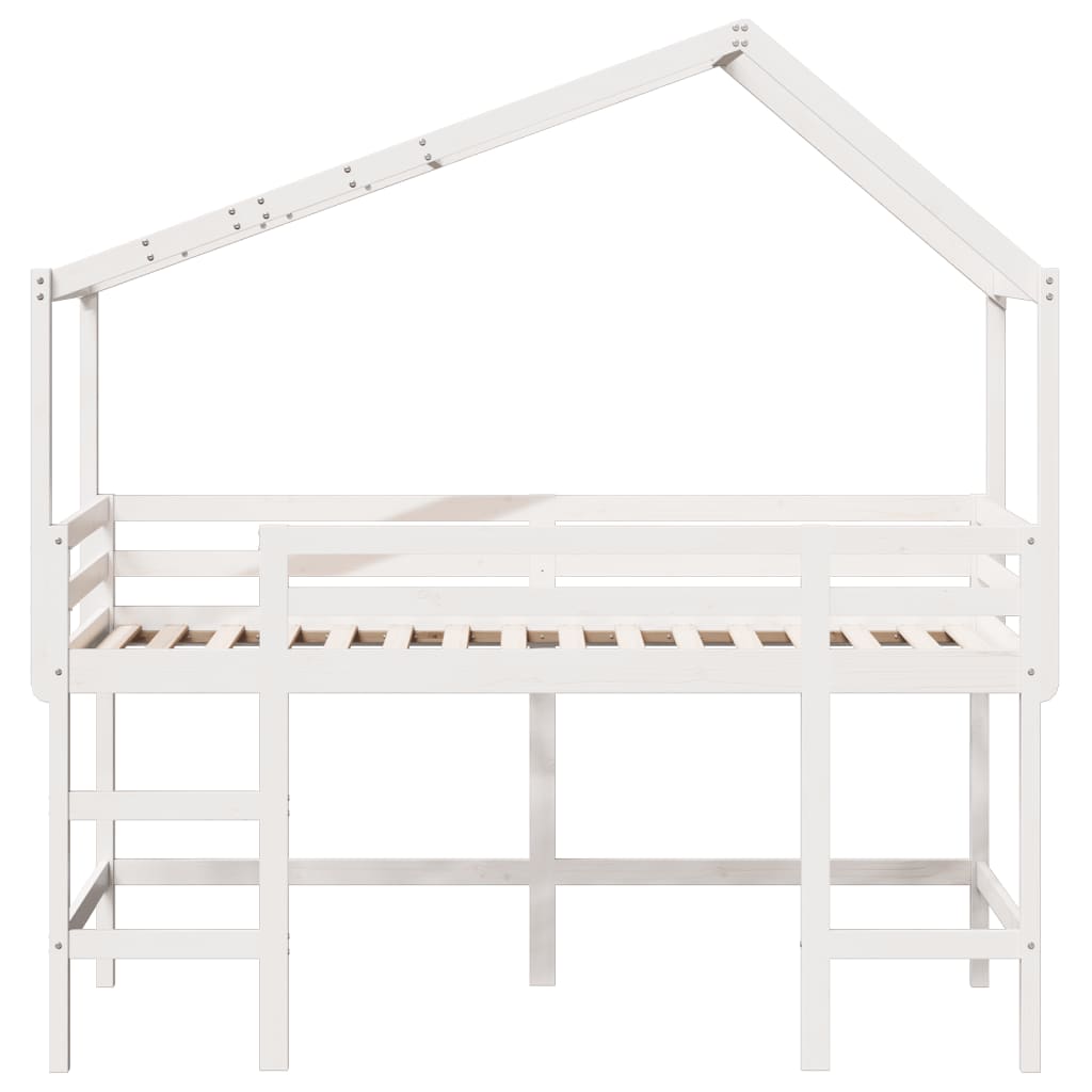Lit superposé avec échelle et toit sans matelas blanc 90x200 cm