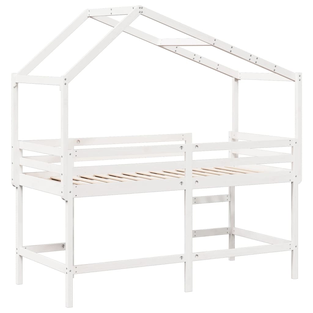 Lit superposé avec échelle et toit sans matelas blanc 90x200 cm