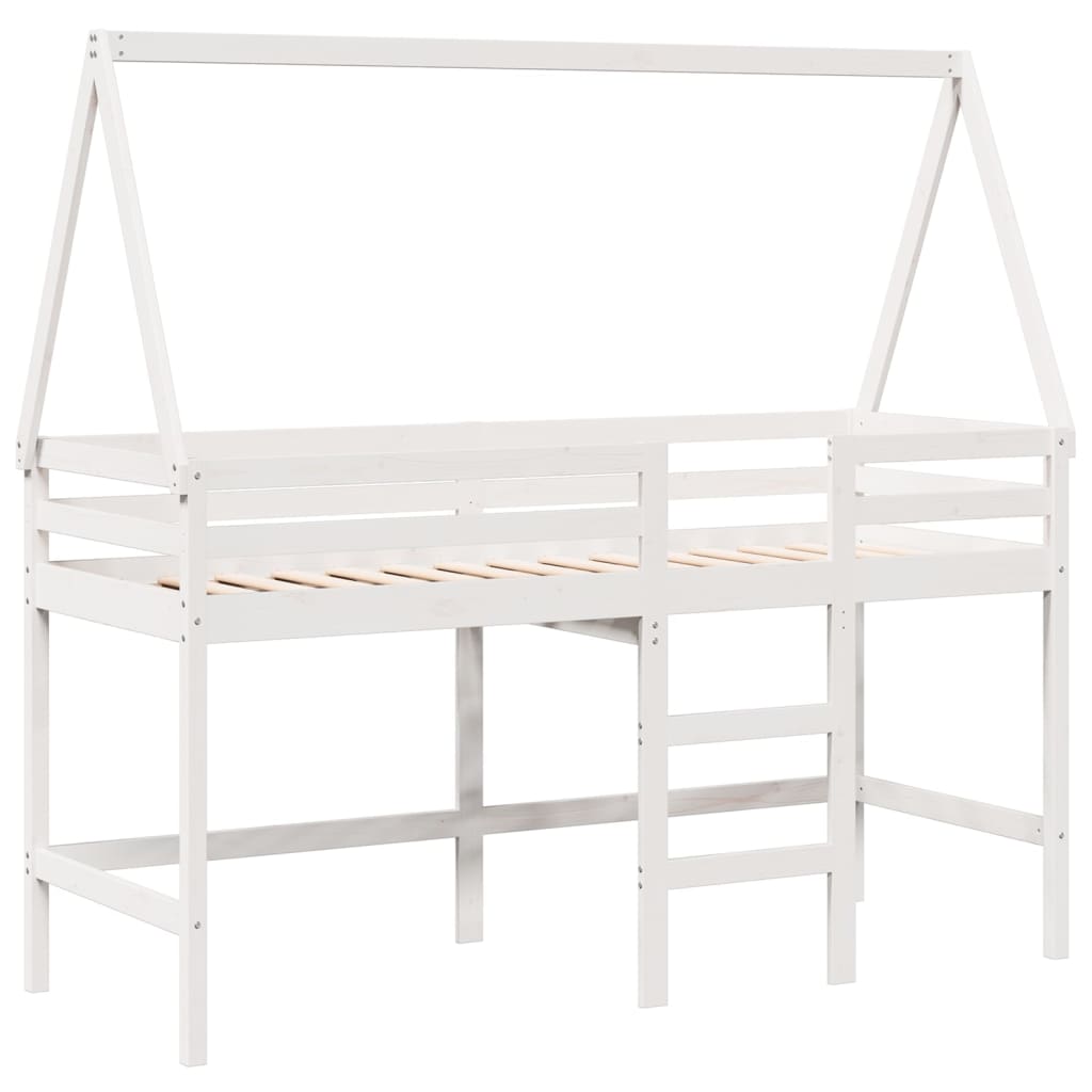 Lit superposé avec échelle et toit sans matelas blanc 90x200 cm
