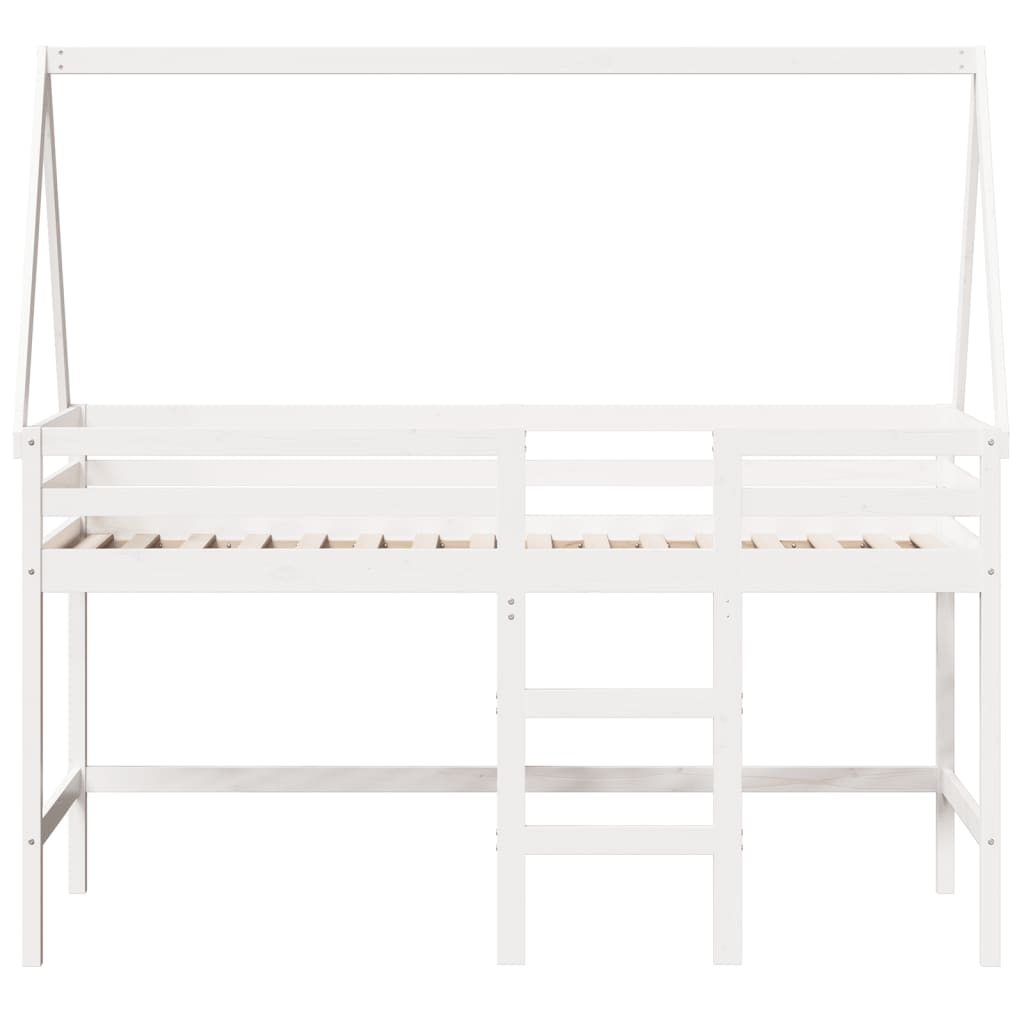 Lit superposé avec échelle et toit sans matelas blanc 90x200 cm