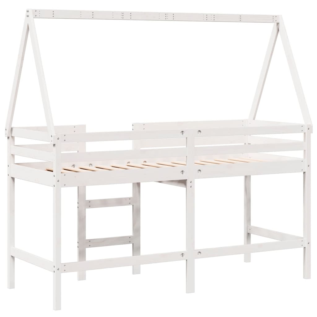 Lit superposé avec échelle et toit sans matelas blanc 90x200 cm