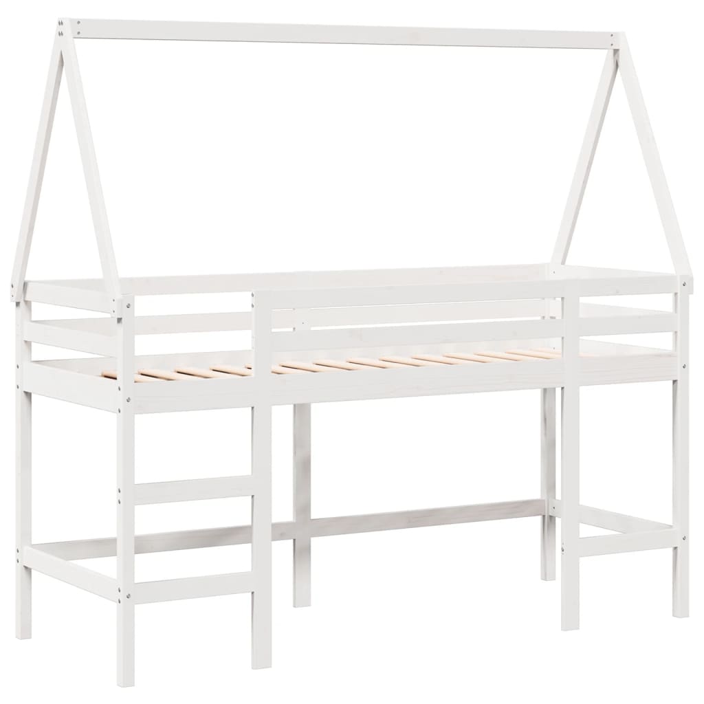 Lit superposé avec échelle et toit sans matelas blanc 90x200 cm