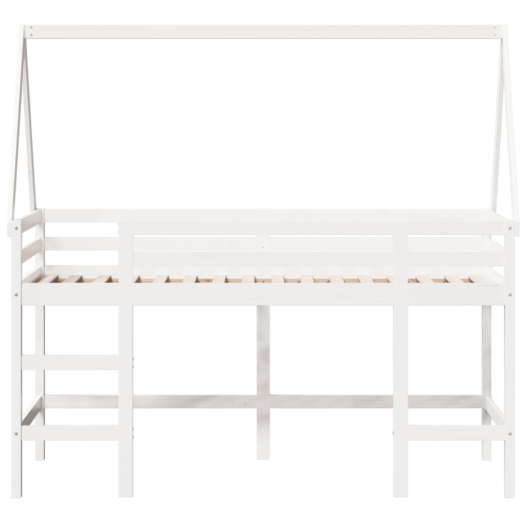 Lit superposé avec échelle et toit sans matelas blanc 90x200 cm