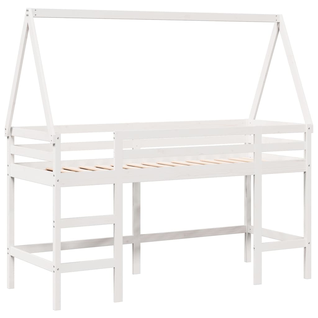 Lit superposé avec échelle et toit sans matelas blanc 80x200 cm