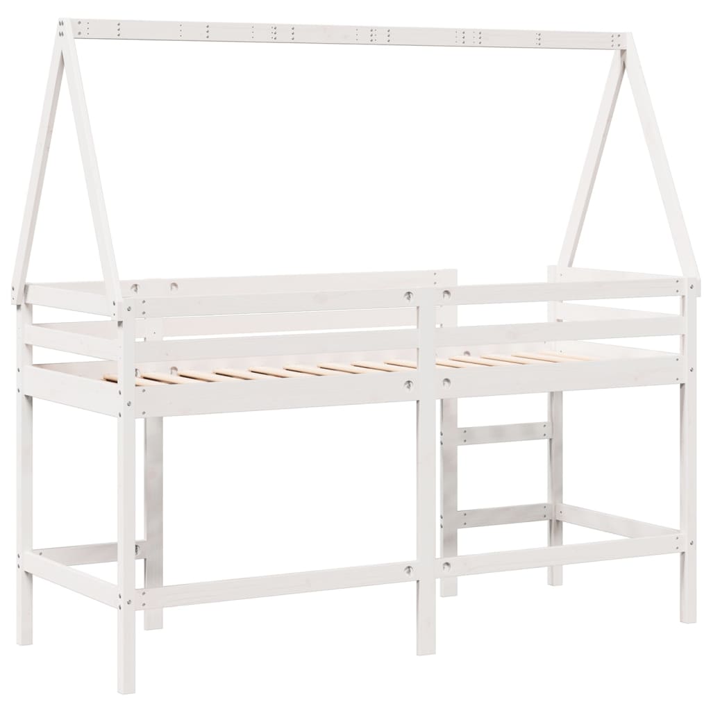 Lit superposé avec échelle et toit sans matelas blanc 80x200 cm