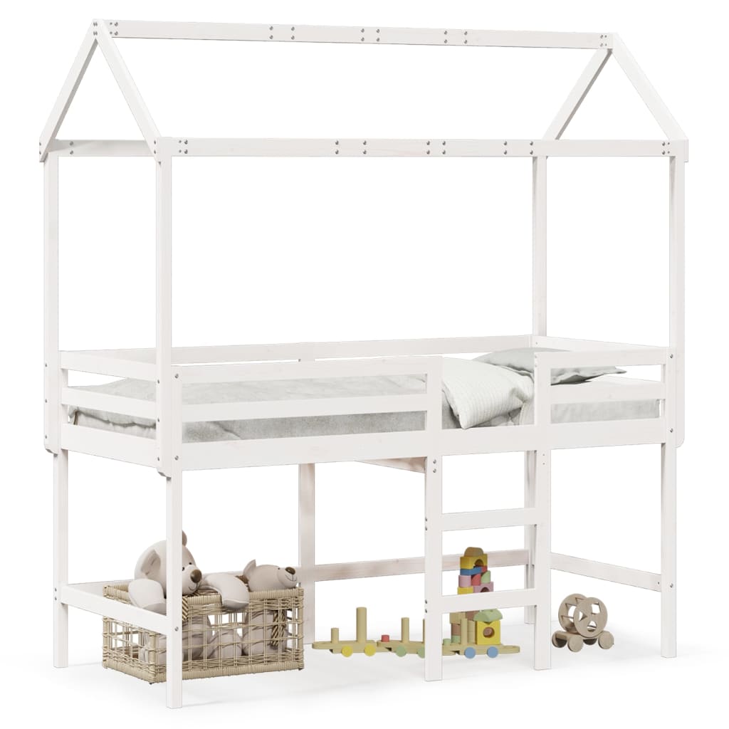 Lit superposé avec échelle et toit sans matelas blanc 80x200 cm