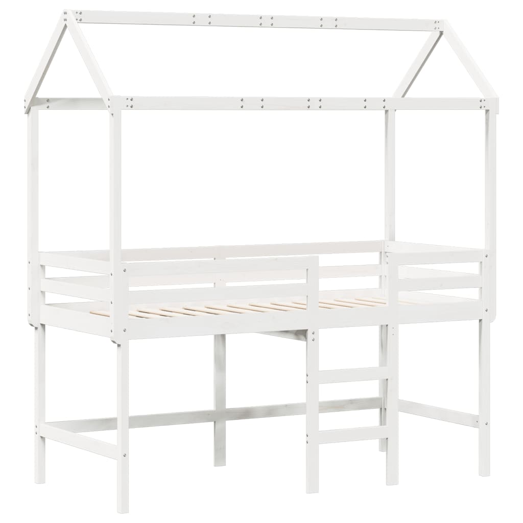Lit superposé avec échelle et toit sans matelas blanc 80x200 cm