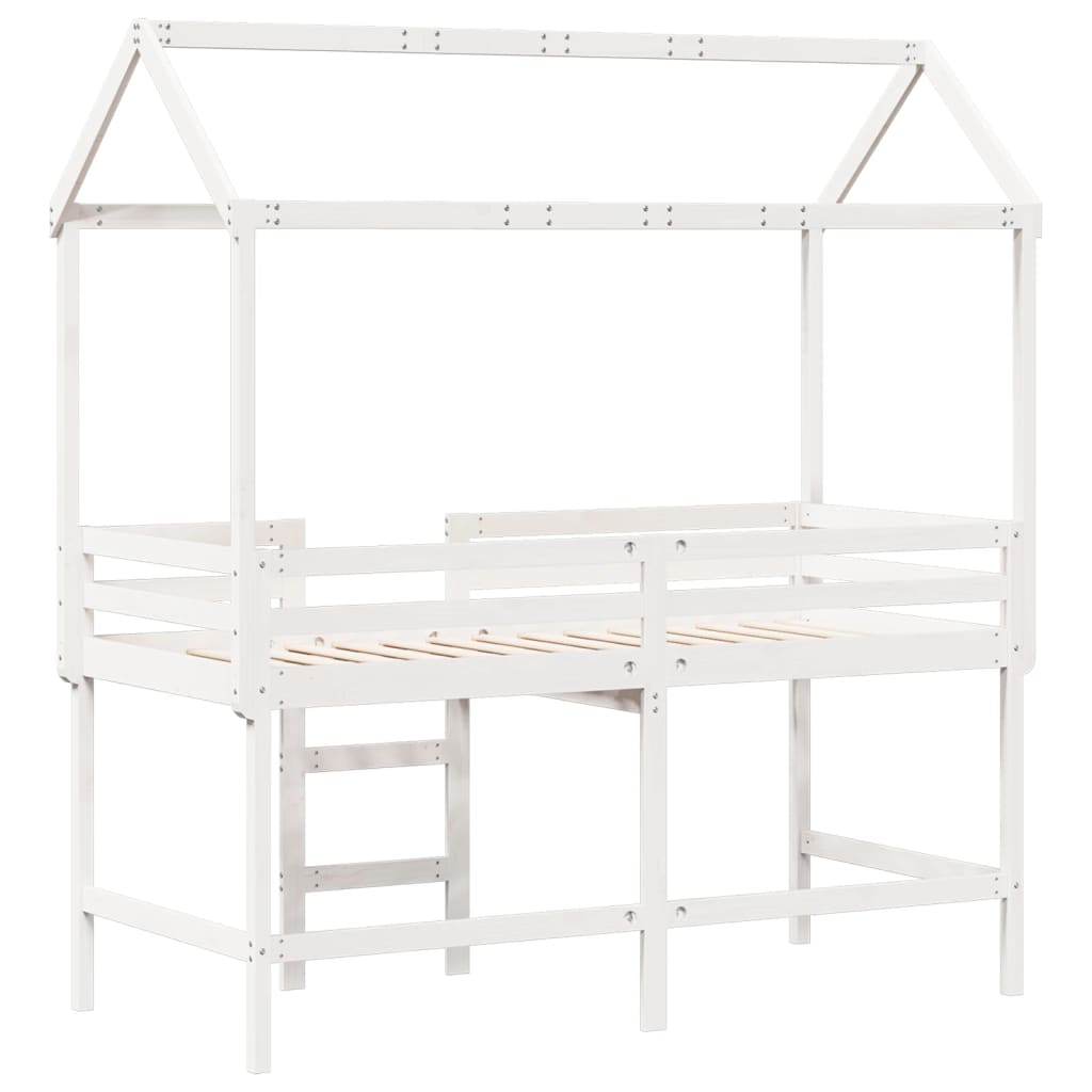 Lit superposé avec échelle et toit sans matelas blanc 80x200 cm