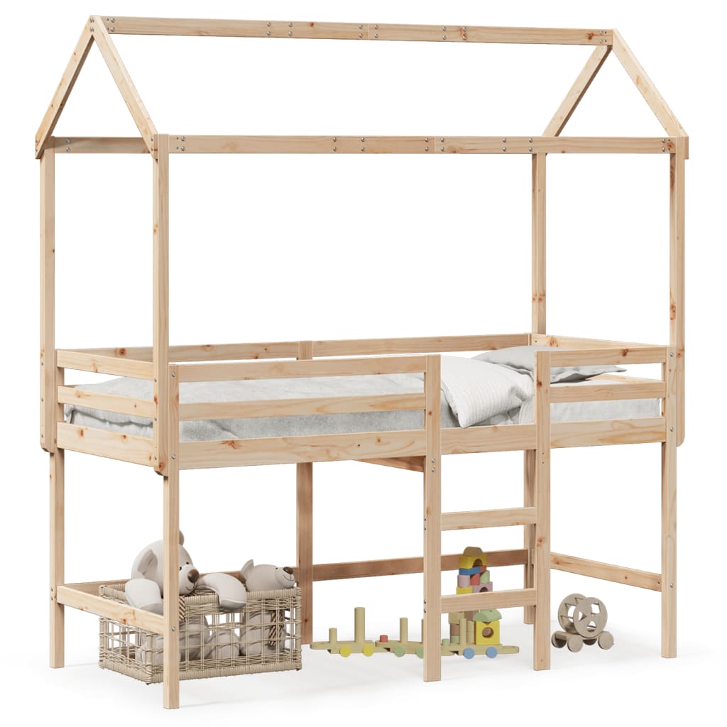 Lit superposé avec échelle et toit sans matelas 90x190 cm