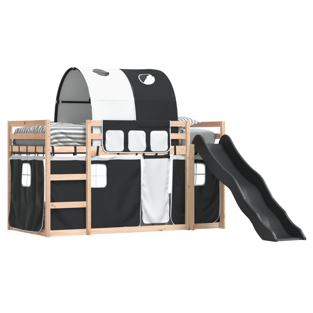 Lit superposé sans matelas avec toboggan blanc noir 90x200 cm