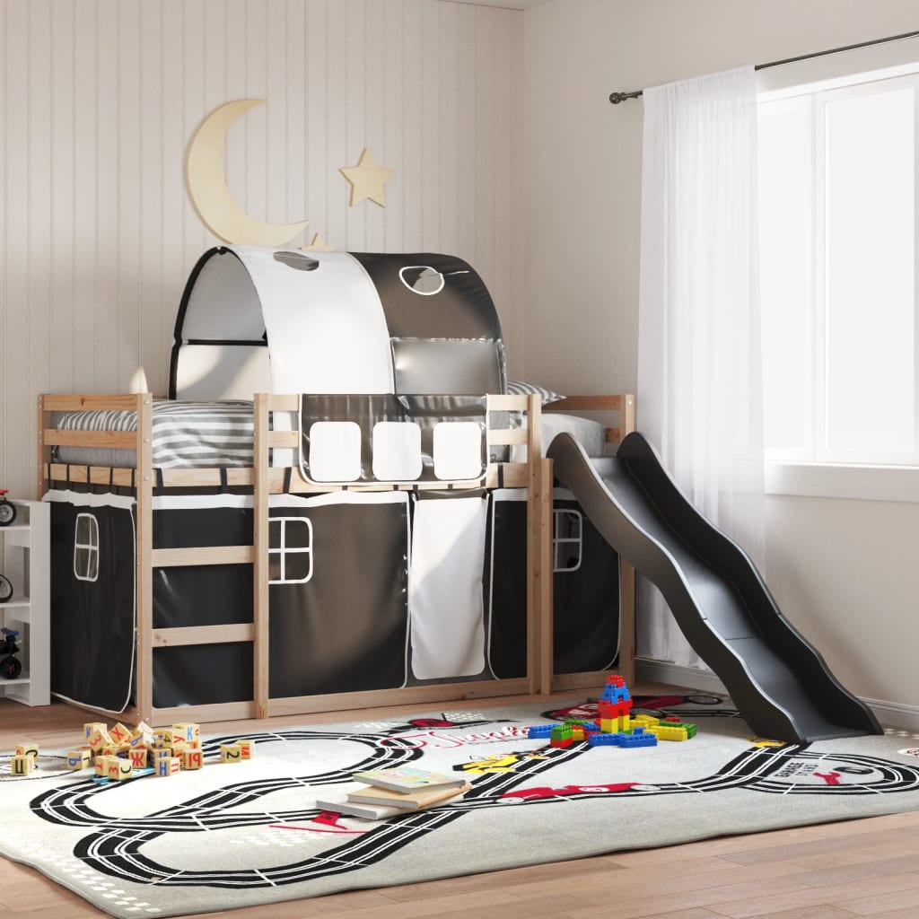Lit superposé sans matelas avec toboggan blanc noir 90x200 cm