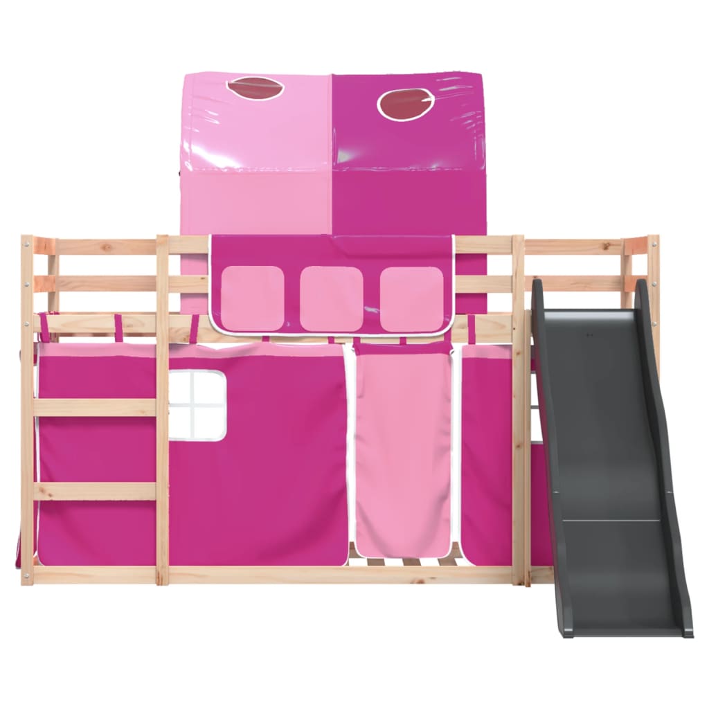 Lit superposé sans matelas avec toboggan et rideaux 90x200 cm