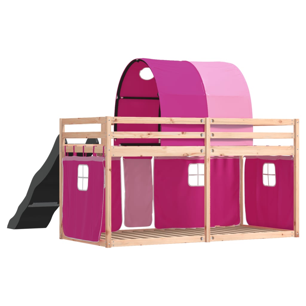 Lit superposé sans matelas avec toboggan et rideaux 90x200 cm
