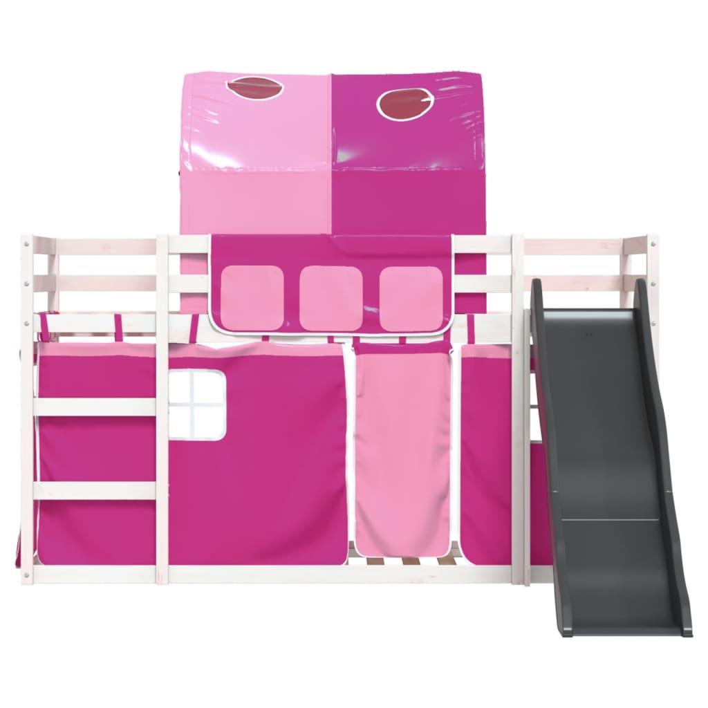 Lit superposé sans matelas avec toboggan et rideaux 90x200 cm