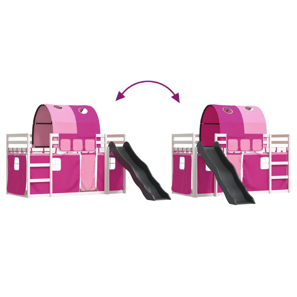 Lit superposé sans matelas avec toboggan et rideaux 90x200 cm