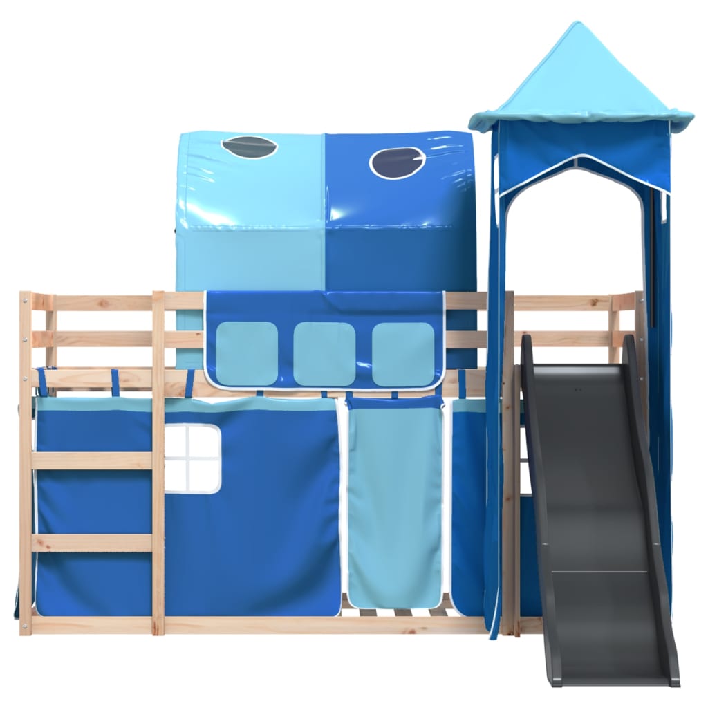 Lit superposé sans matelas avec toboggan et rideaux 90x200 cm