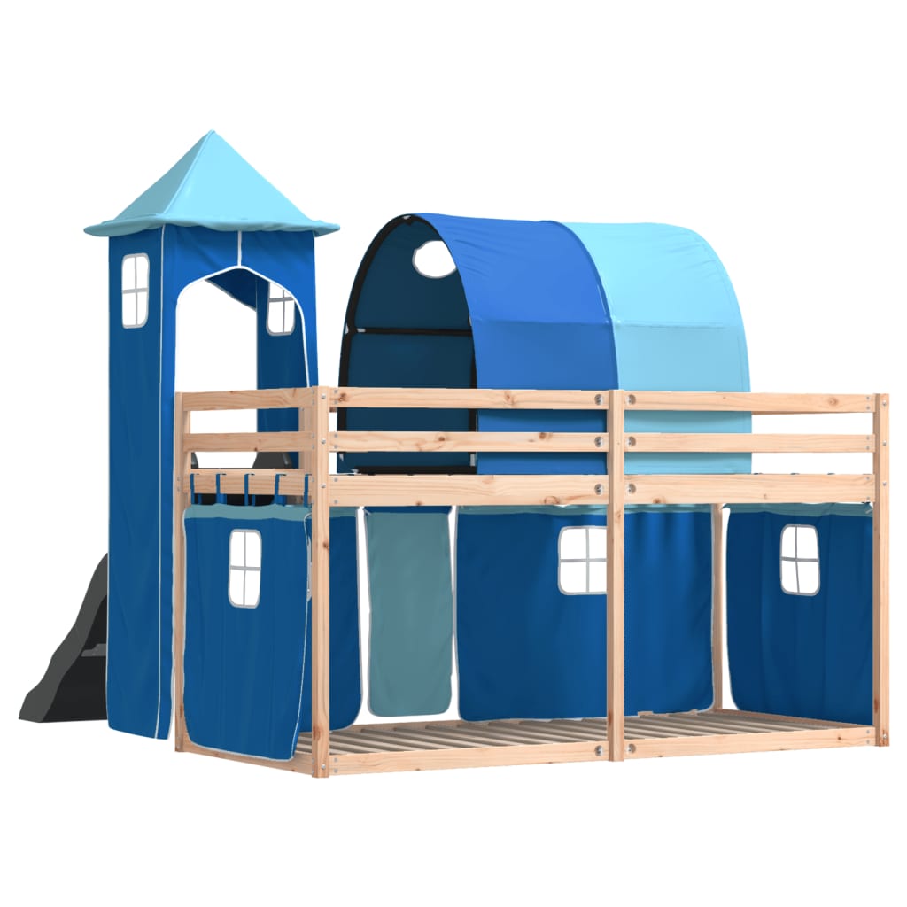 Lit superposé sans matelas avec toboggan et rideaux 90x200 cm