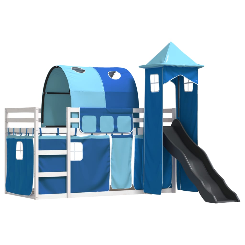 Lit superposé sans matelas avec toboggan et rideaux 90x200 cm