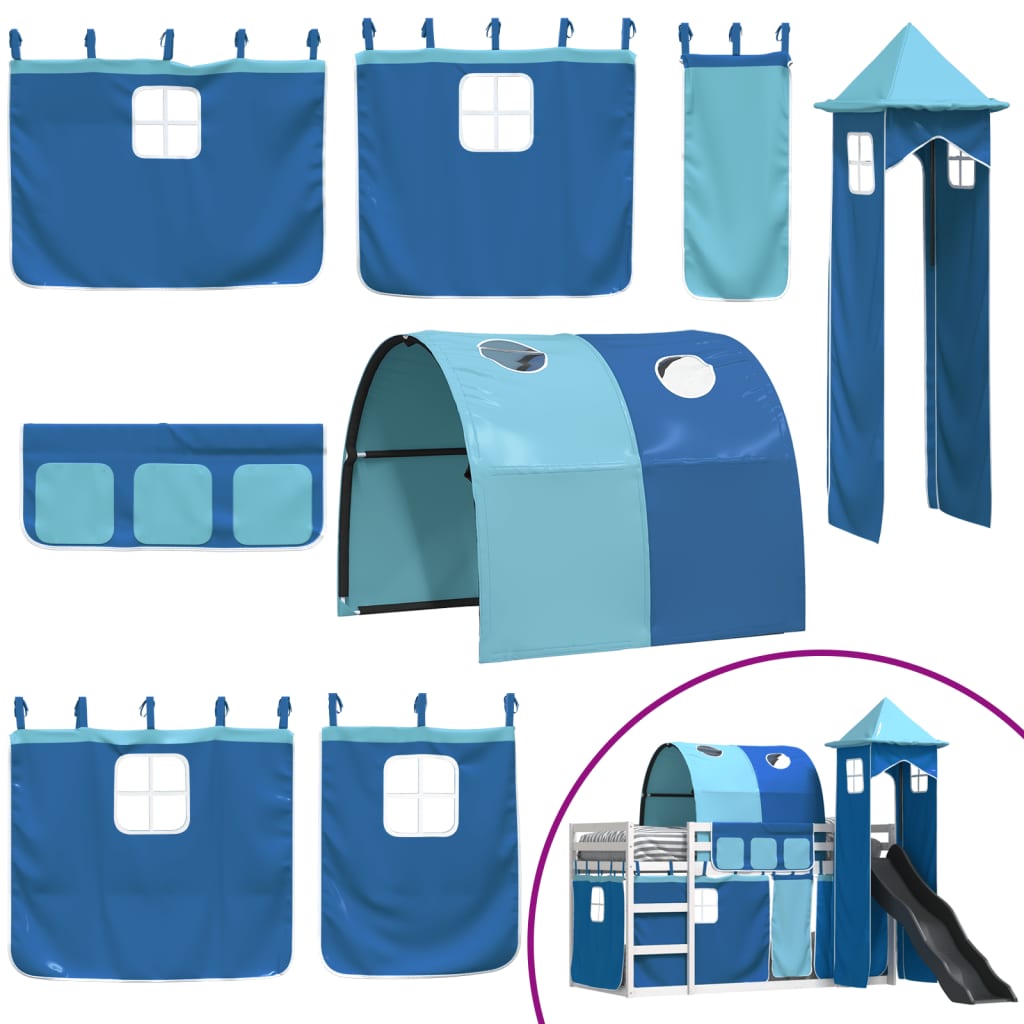 Lit superposé sans matelas avec toboggan et rideaux 90x200 cm
