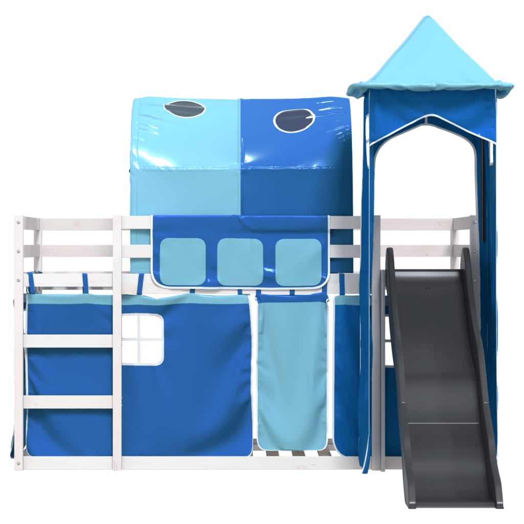Lit superposé sans matelas avec toboggan et rideaux 90x200 cm