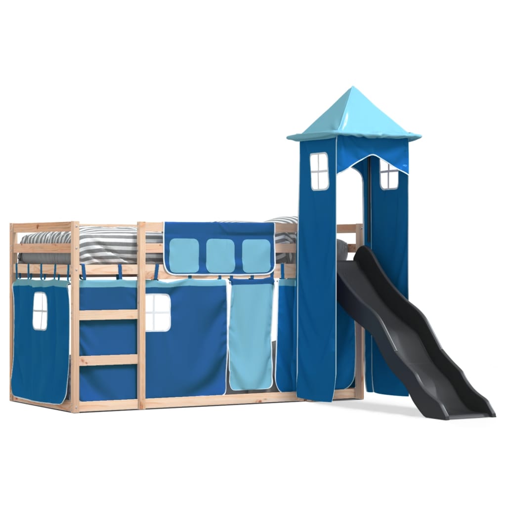 Lit superposé sans matelas avec toboggan et rideaux 90x200 cm