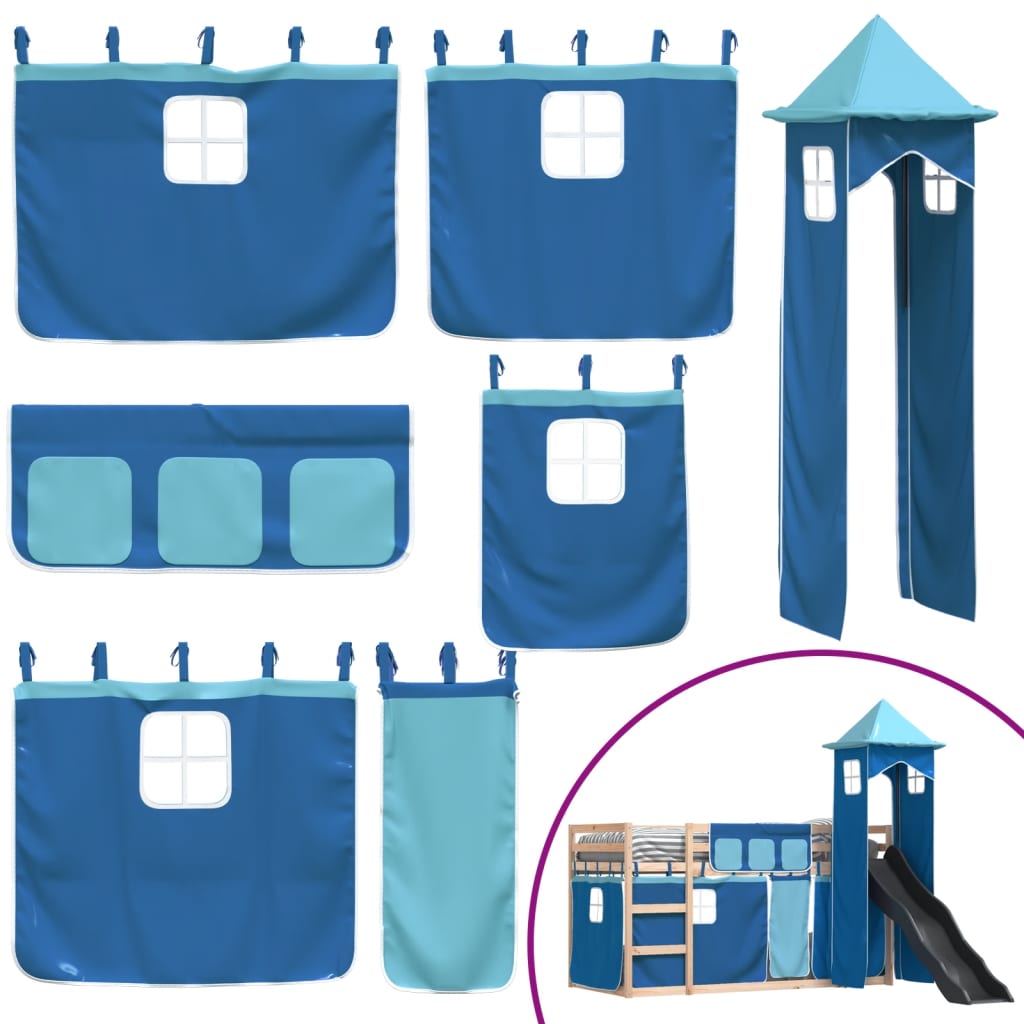 Lit superposé sans matelas avec toboggan et rideaux 90x200 cm