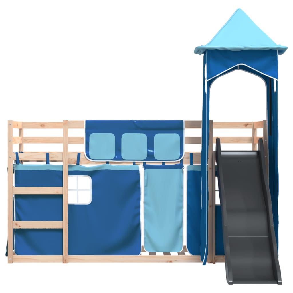 Lit superposé sans matelas avec toboggan et rideaux 90x200 cm