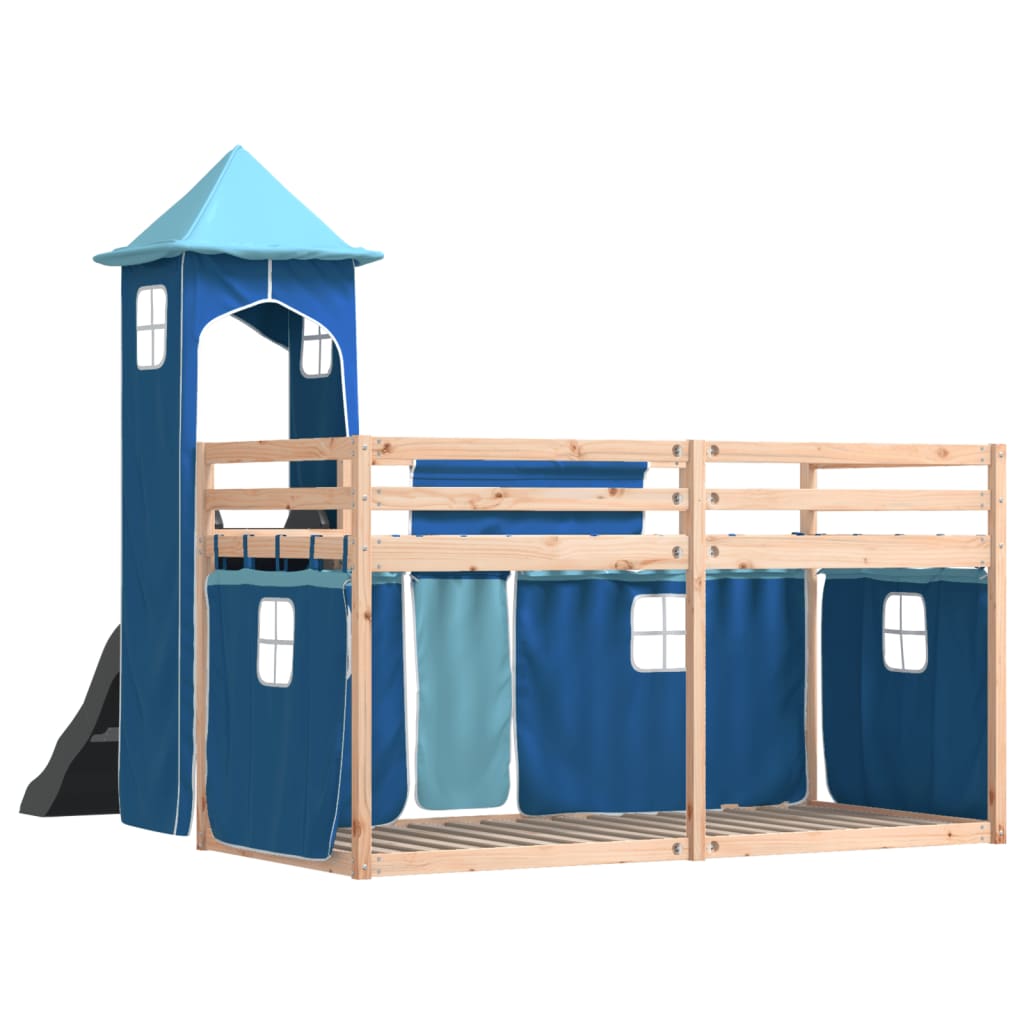 Lit superposé sans matelas avec toboggan et rideaux 90x200 cm
