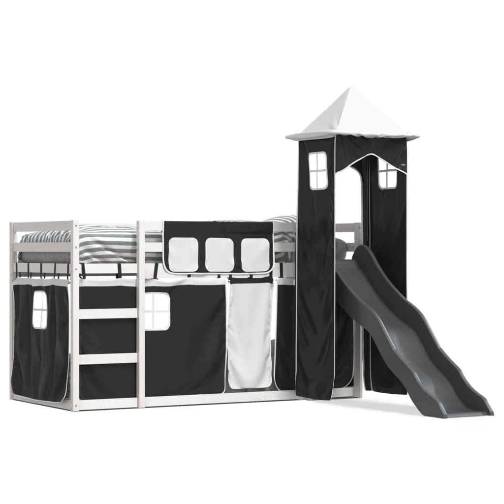 Lit superposé sans matelas avec toboggan blanc noir 90x200 cm
