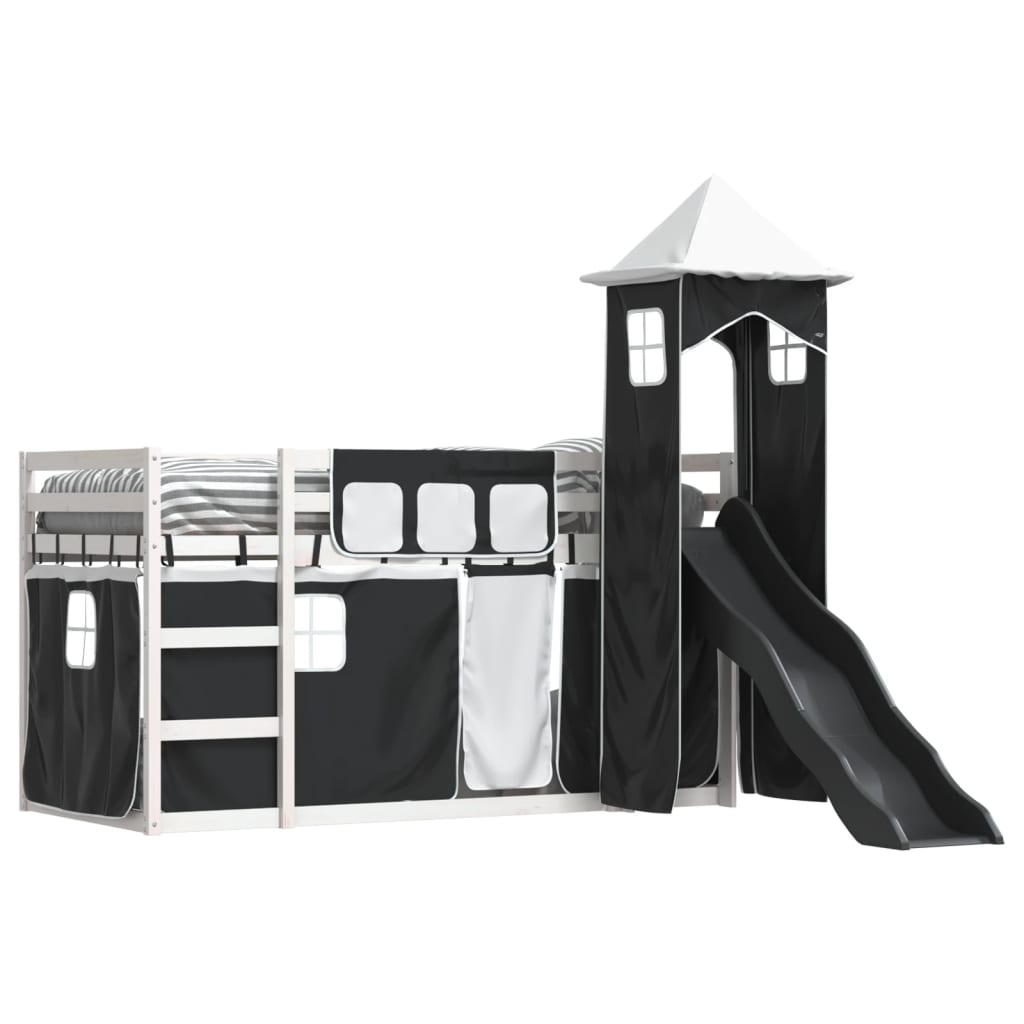 Lit superposé sans matelas avec toboggan blanc noir 90x200 cm