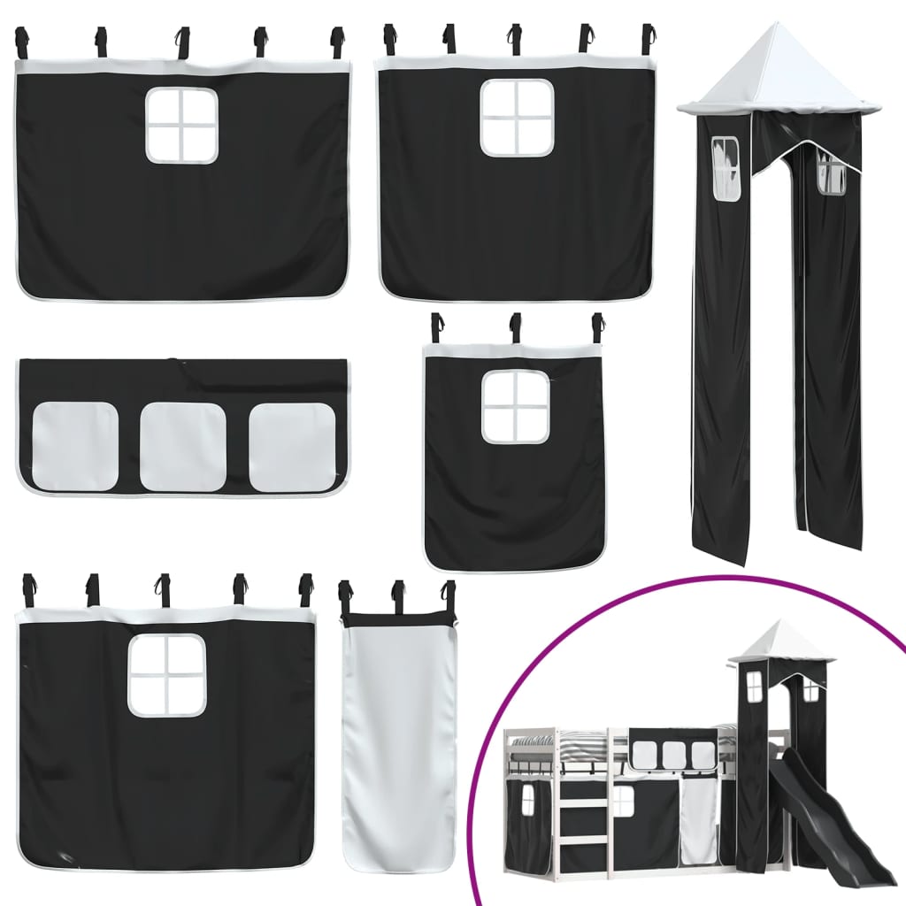 Lit superposé sans matelas avec toboggan blanc noir 90x200 cm