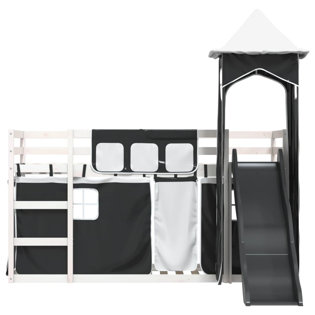Lit superposé sans matelas avec toboggan blanc noir 90x200 cm