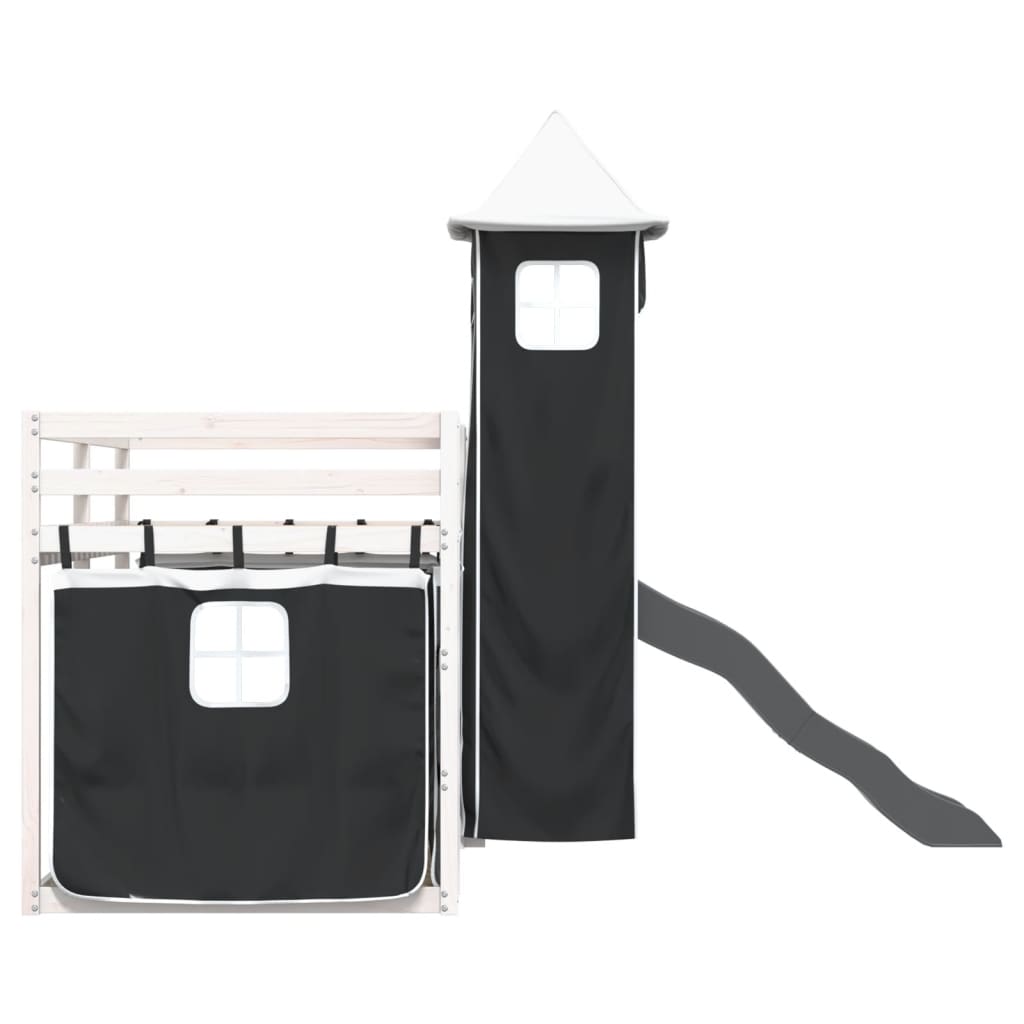 Lit superposé sans matelas avec toboggan blanc noir 90x200 cm