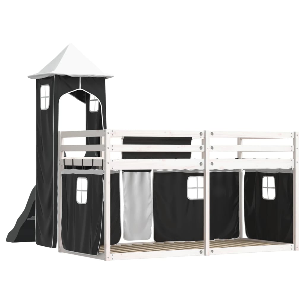 Lit superposé sans matelas avec toboggan blanc noir 90x200 cm