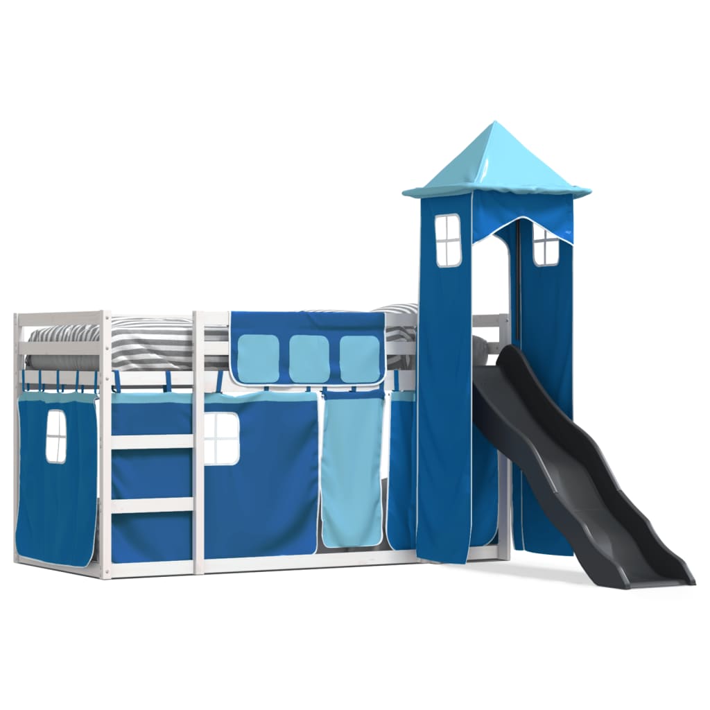 Lit superposé sans matelas avec toboggan et rideaux 90x200 cm