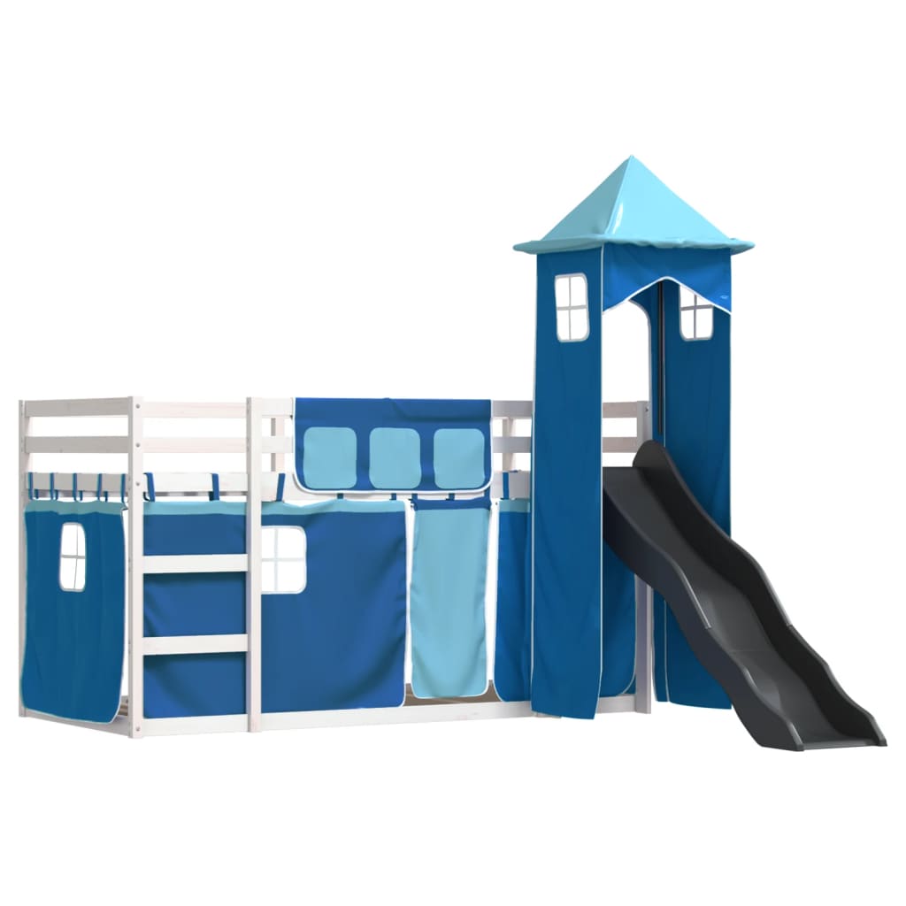 Lit superposé sans matelas avec toboggan et rideaux 90x200 cm
