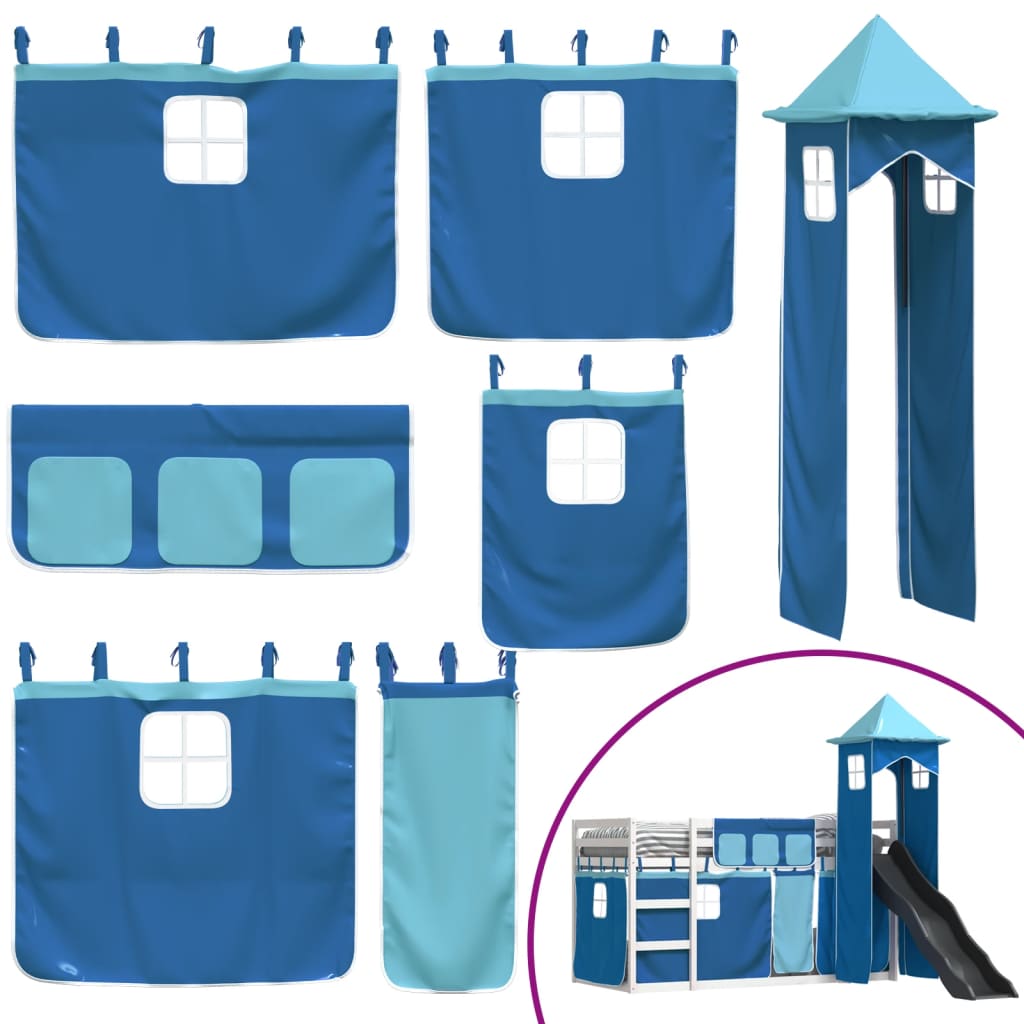 Lit superposé sans matelas avec toboggan et rideaux 90x200 cm