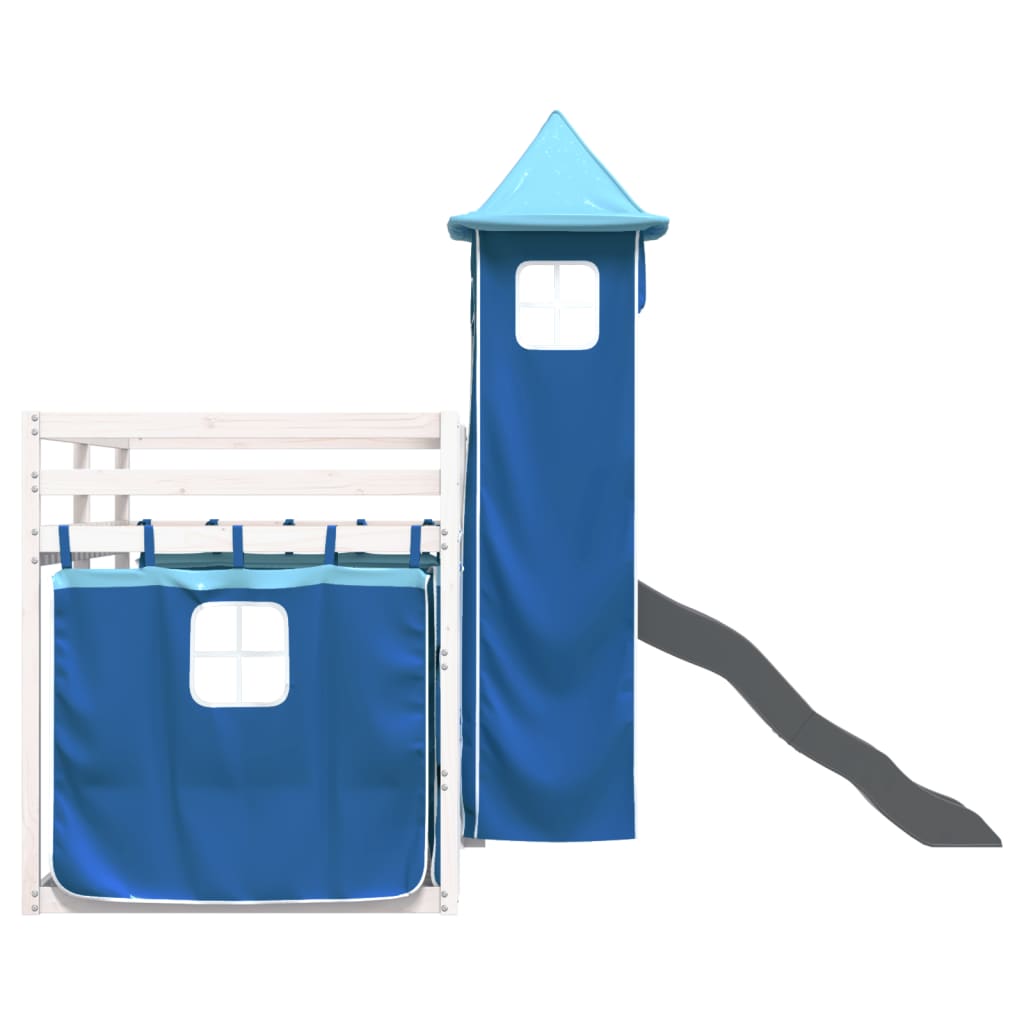 Lit superposé sans matelas avec toboggan et rideaux 90x200 cm