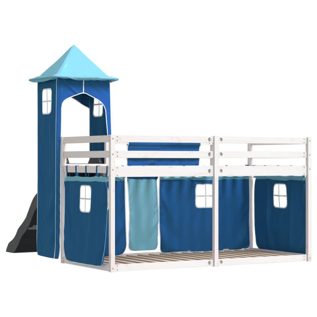 Lit superposé sans matelas avec toboggan et rideaux 90x200 cm