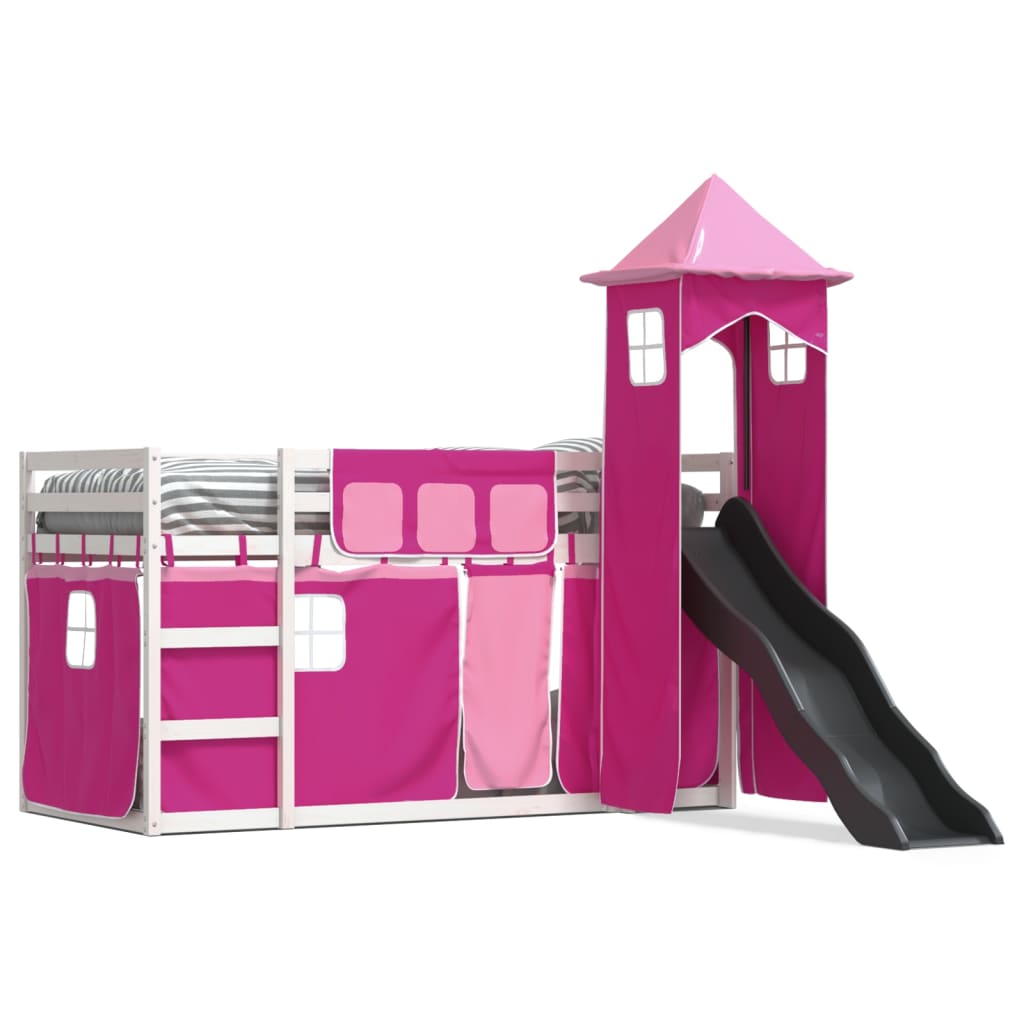 Lit superposé sans matelas avec toboggan et rideaux 90x200 cm